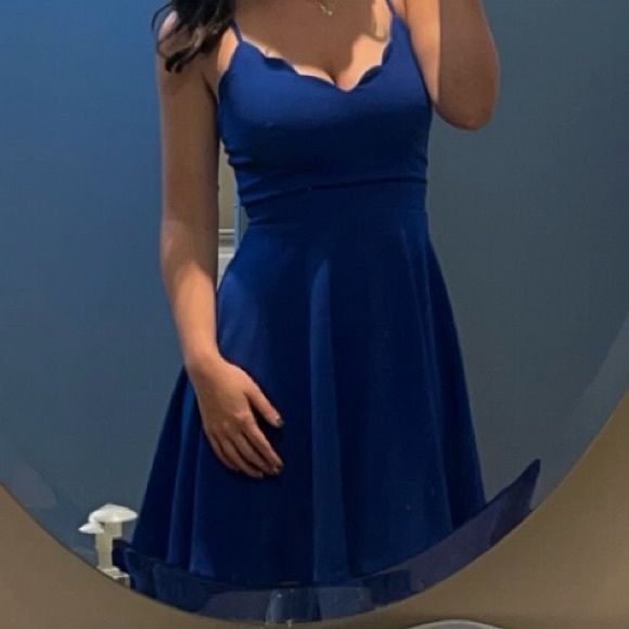 B Darlin Royal Blue Scallop V-Neck Mini Dress - Picture 3 of 3